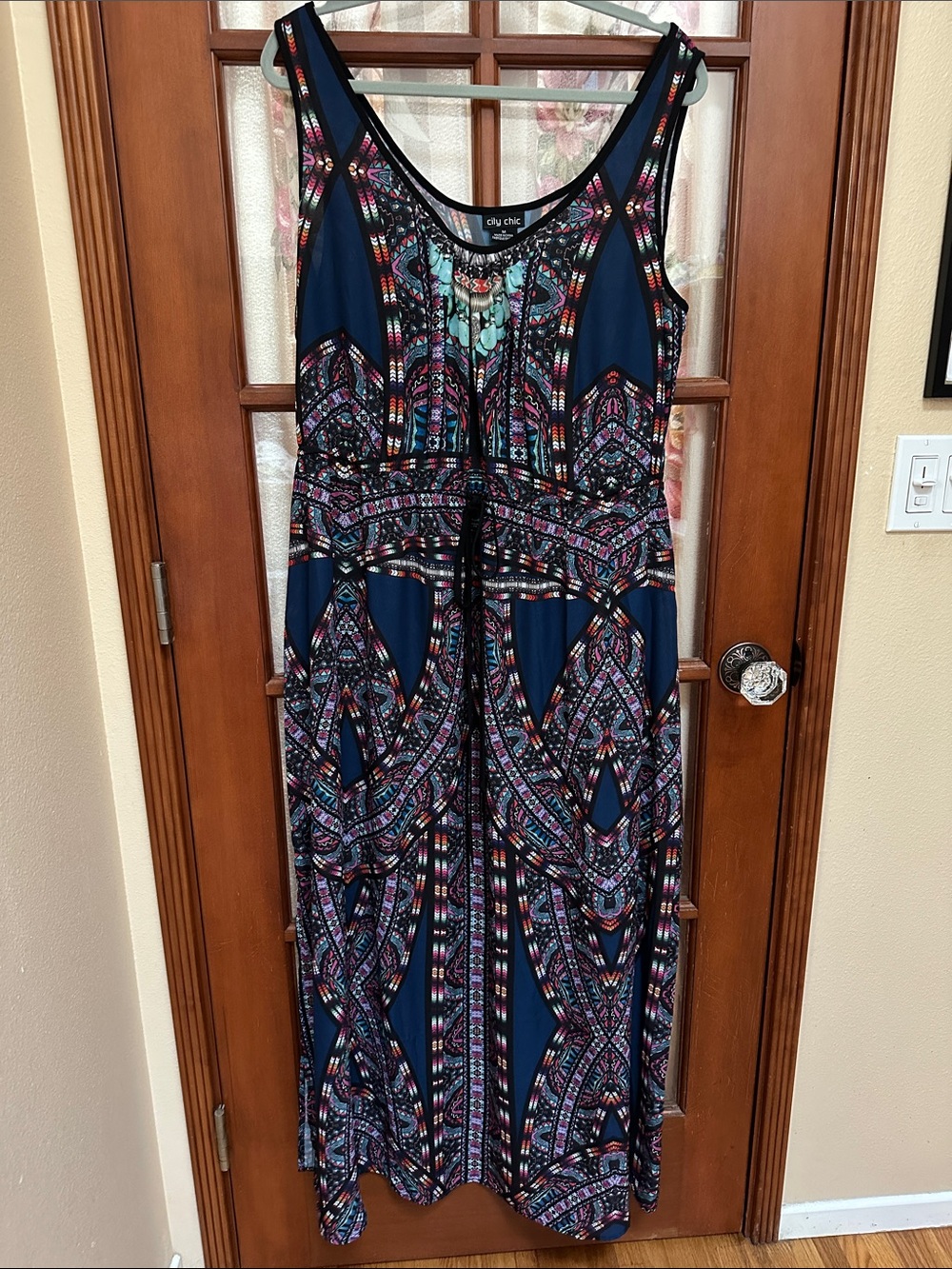City Chic Navy Multicolor Geometric Sleeveless Maxi Dress